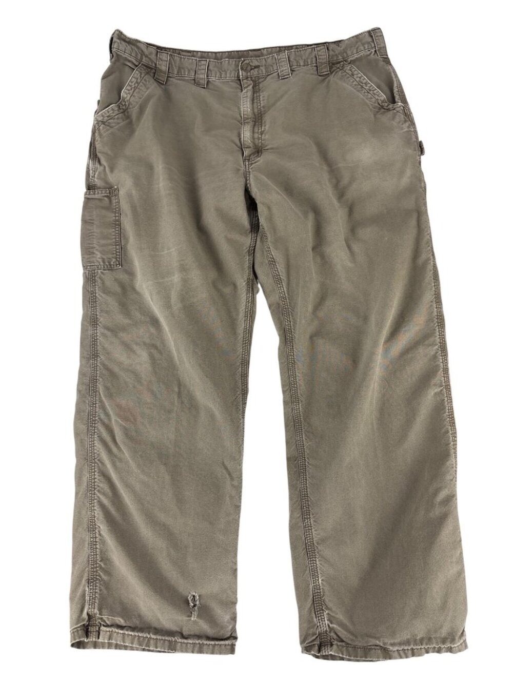 Vintage Carhartt Canvas Work Dungaree Pants Brown Khaki Carpenter 44x32